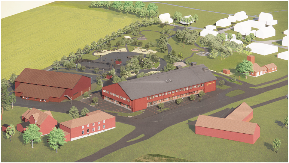 Arkitektskiss över ny skola som ska byggas.