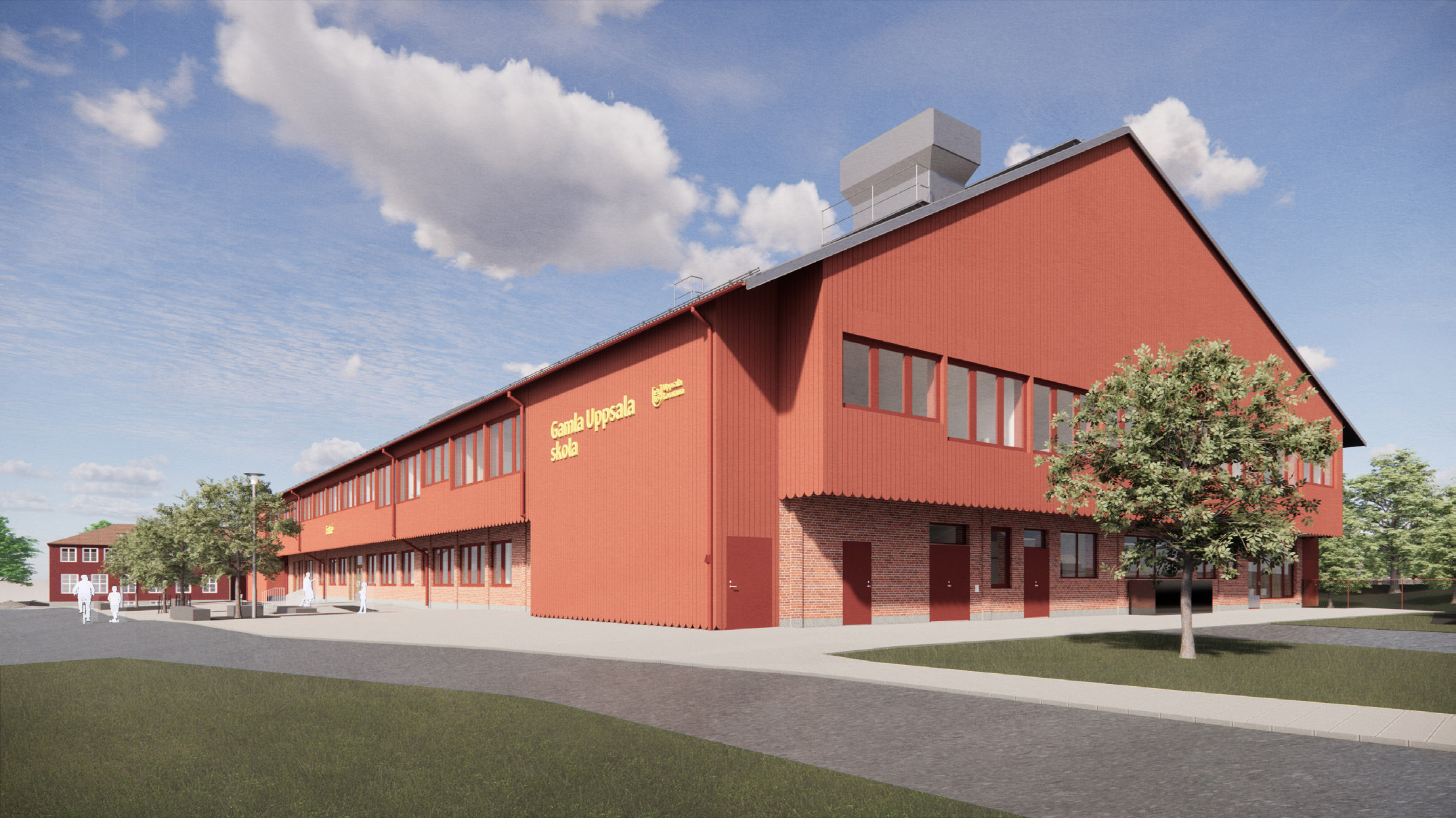 Arkitektskiss över ny skola som ska byggas.