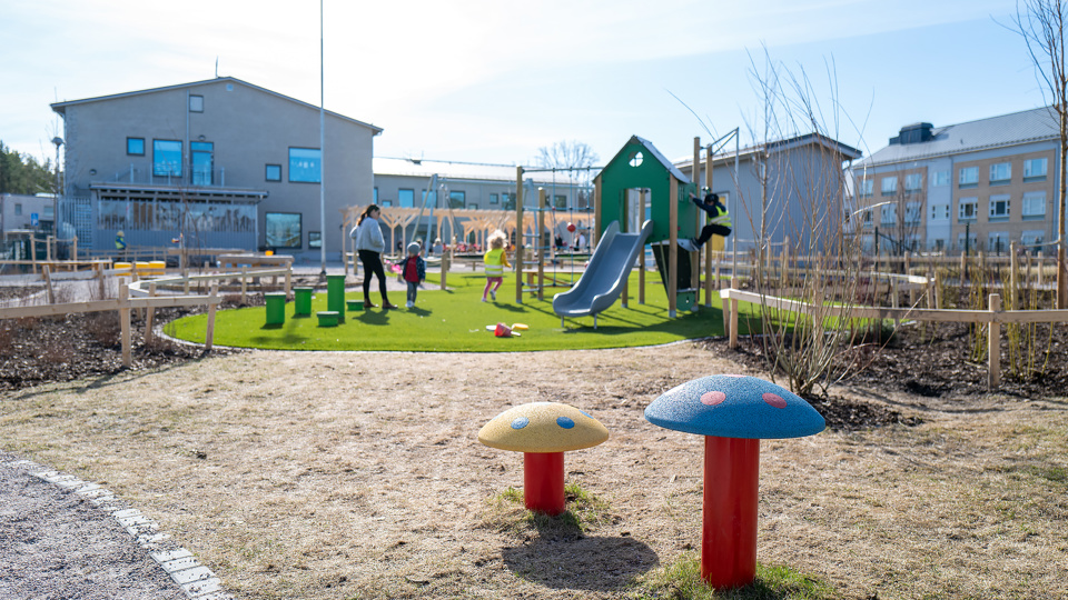 Lindbackens Förskola överblick av fastigheten och skolgården.