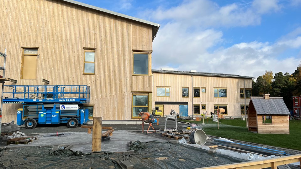 Bild på bygget av Rosendals nya förskola