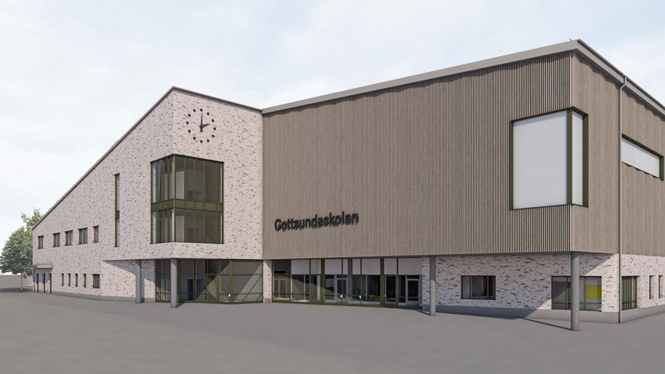 Arkitektillustration som visar nya Gottsundaskolans entrédel