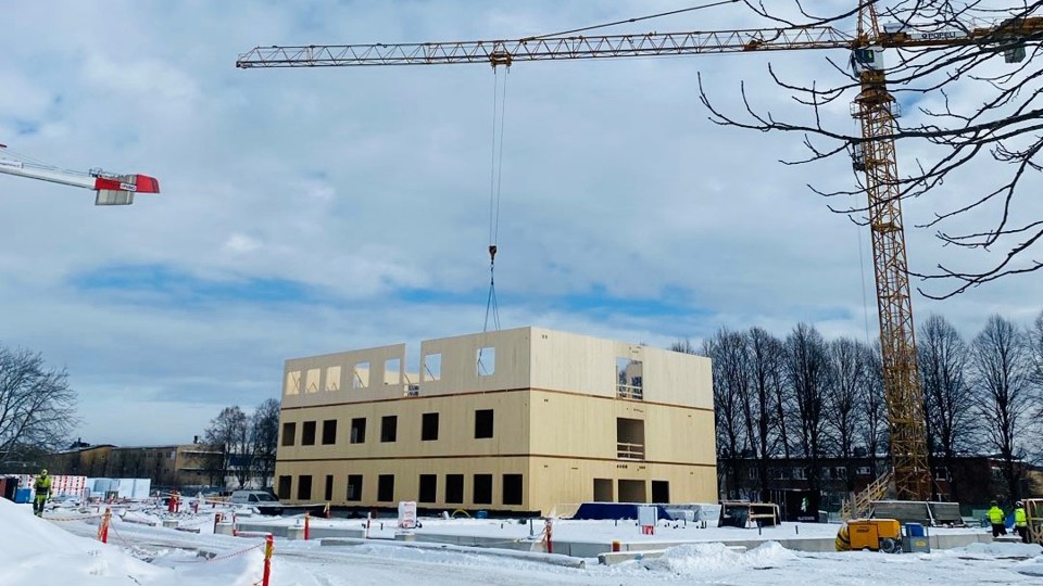Bild på bygget av nya Kvarngärdesskolan