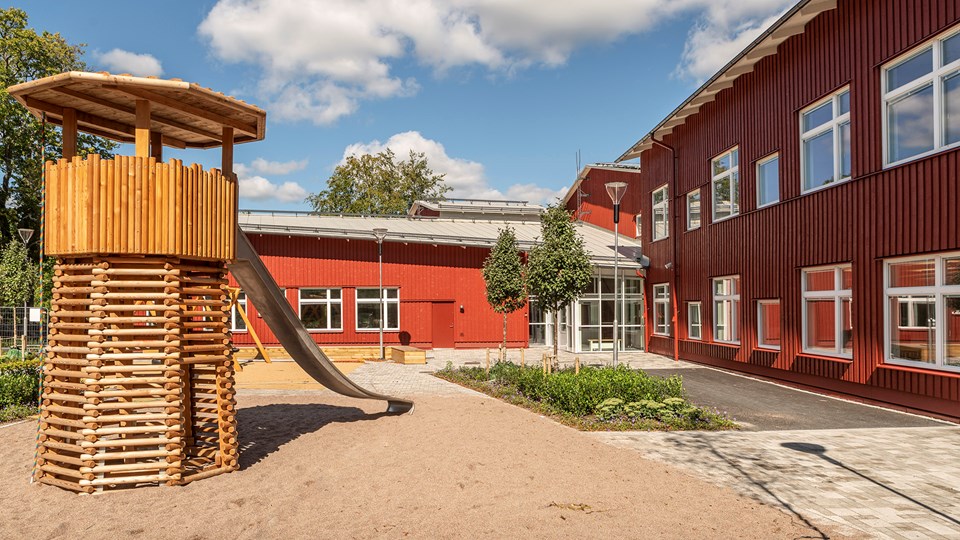 Jumkils Skolas byggnad och skolgård.