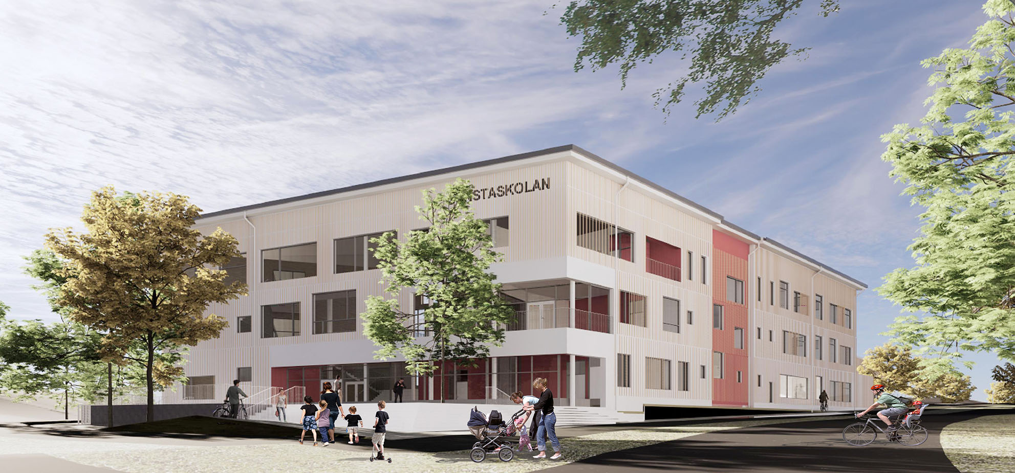 Arkitektskiss av Gunsta Skola.